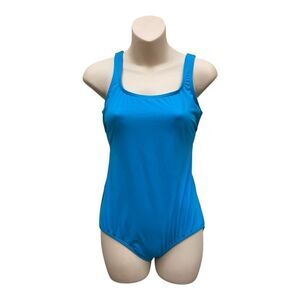 Lands' End Classic Blue One Piece Modest Cut Swimsuit Size 8 EUC Minimalist